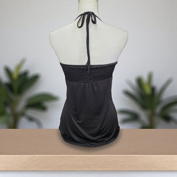 Urban Outfitters ✦ Chain Fringe Halter Top ✦ Black w/ Smocked Back & Tie Neck S - Picture 3 of 9